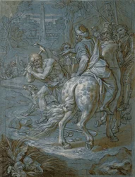 Första spadtaget för uppförandet av korset, ca 1680 (penna och brunt bläck med tvätt och gouache på papper)